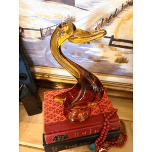 Vintage Viking Epic Duck Amber Glass Figurine Mid Century Modern Art Glass Bird
